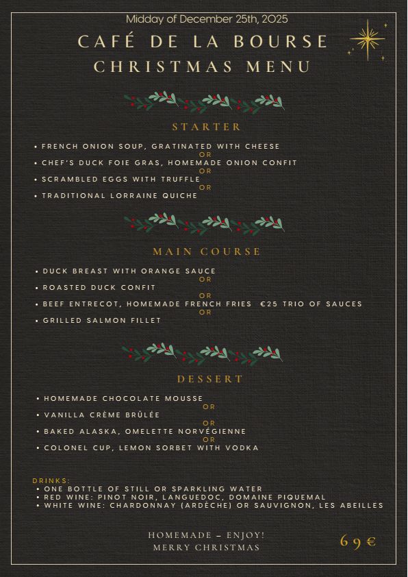 Christmas menu - Café de la Bourse in Valencia