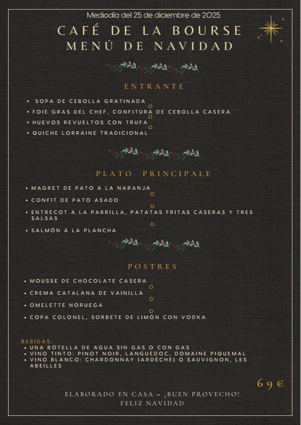 Menu de Navidad Café de la Bourse en Valencia