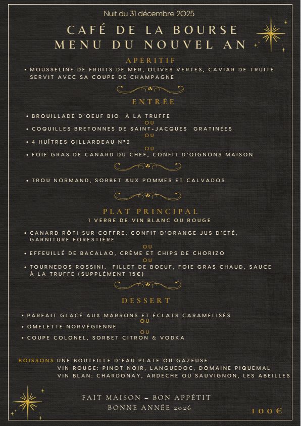 Menu du Nouvel an Café de la Bourse à Valencia